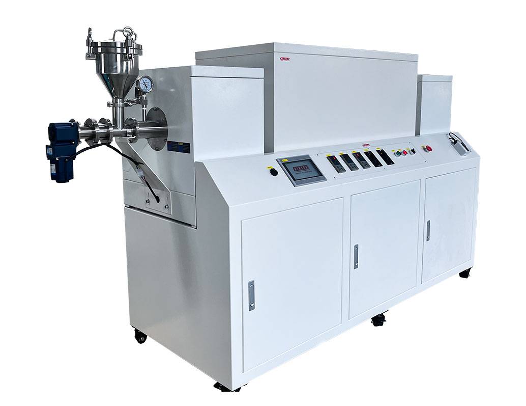 Detail of the left side of the vacuum sealed continuous working rotary tube furnace