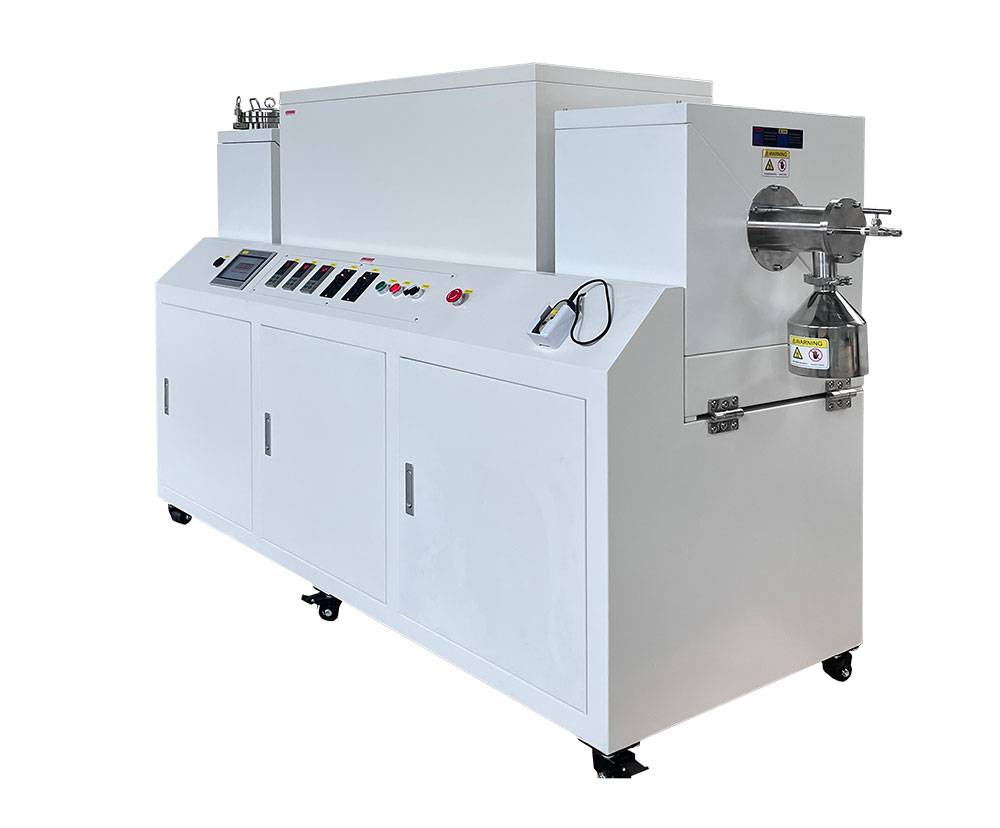 Detail of the right side of the vacuum sealed continuous working rotary tube furnace