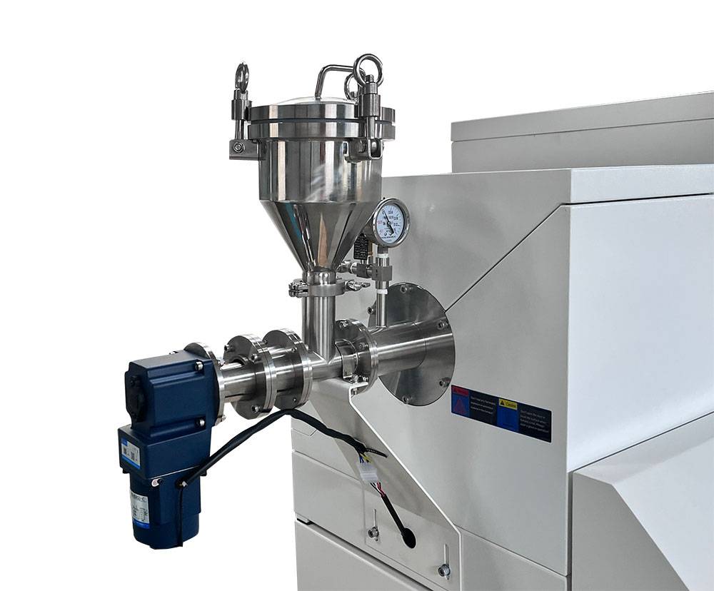 Vacuum sealed continuous working rotary tube furnace close up detail 2